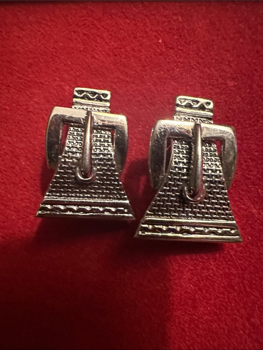 Vintage Signed Whiting & Davis Silver Belt Buckle Clip On Earrings 80s